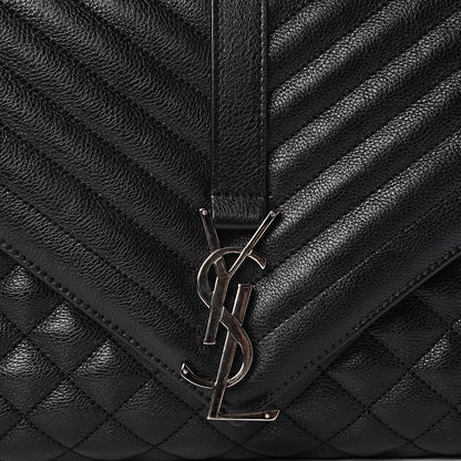 Saint Laurent Calfskin Mixed Matelasse Triquilt Large Monogram Satchel Black 11 of 11