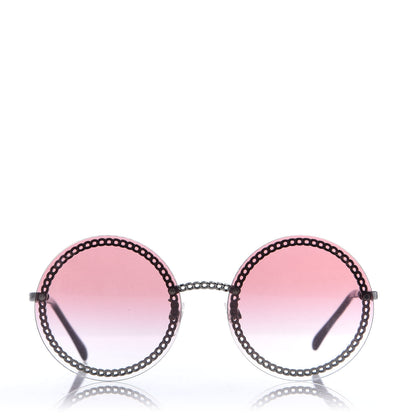 Chanel Round Removable Triple Hanging Chain Sunglasses 4245 Pink Silver 2 of 7