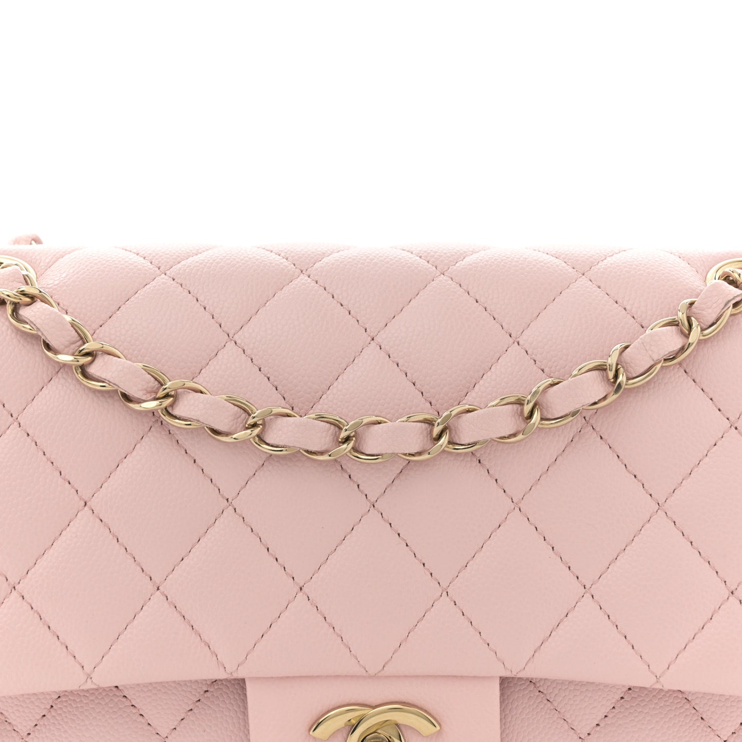 Caviar Quilted Medium Double Flap Light Pink