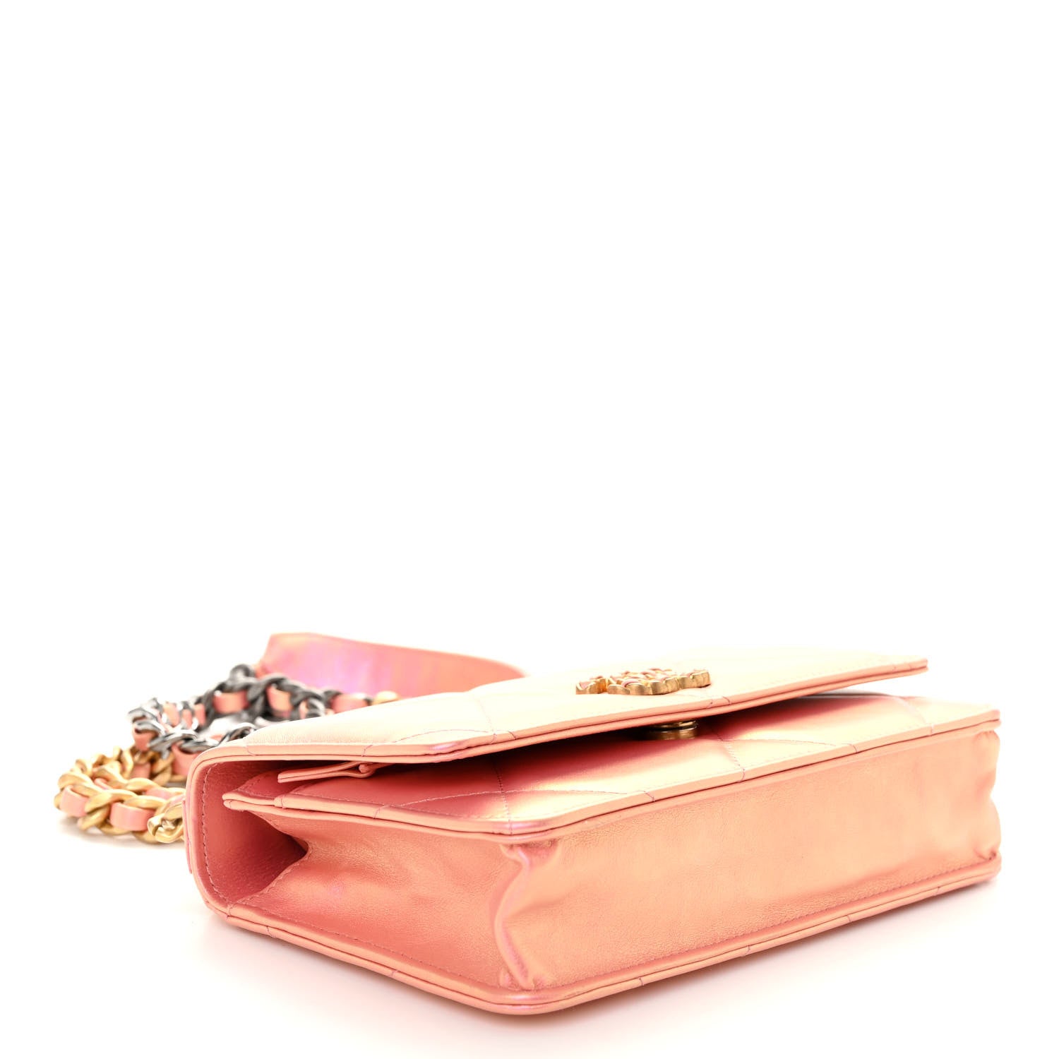 Chanel Iridescent Calfskin Quilted Chanel 19 Wallet On Chain WOC Pink 4 of 11