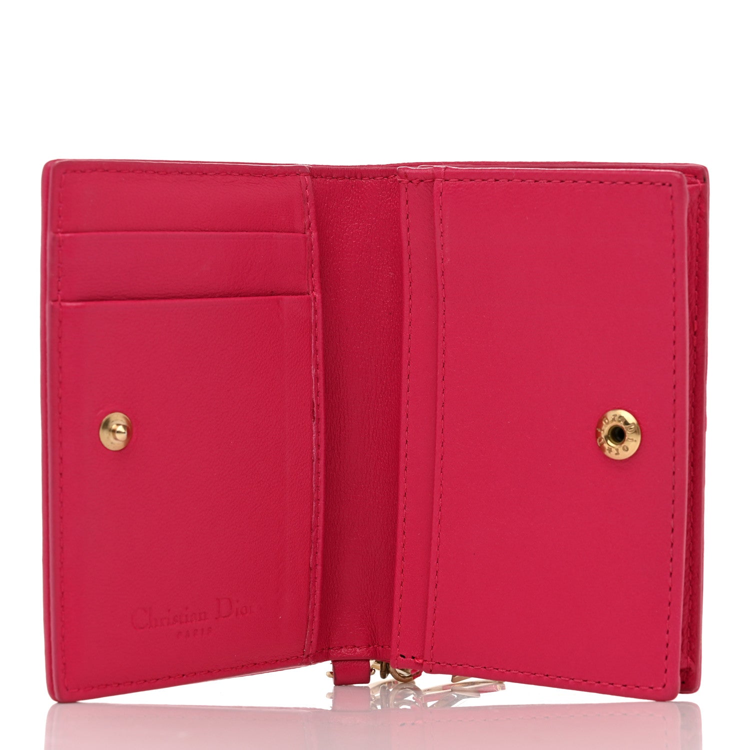 Christian Dior Lambskin Cannage Small Lady Dior Flap Card Holder Fuchsia 5 of 13