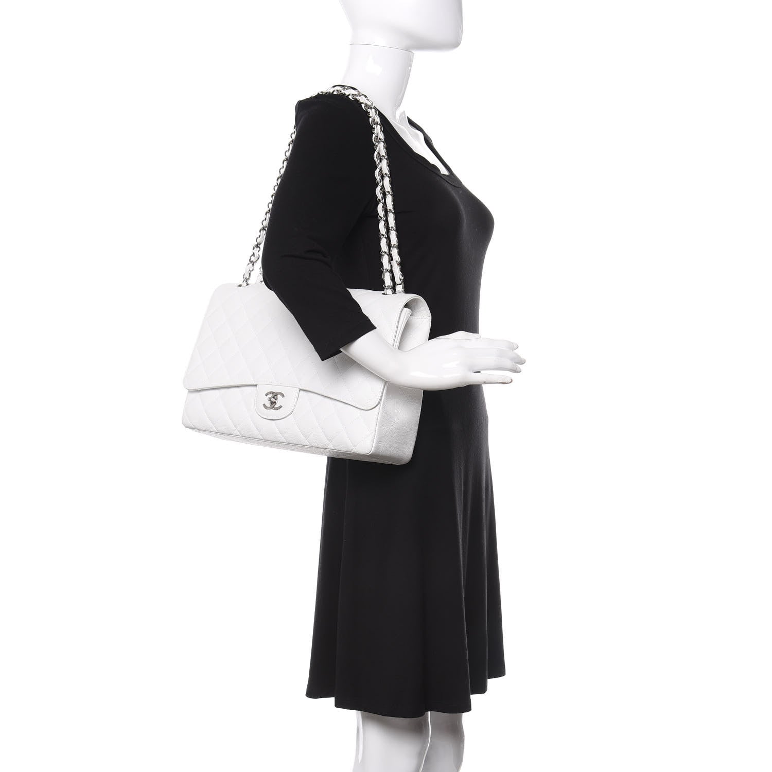Chanel Caviar Quilted Maxi Single Flap White 2 of 9