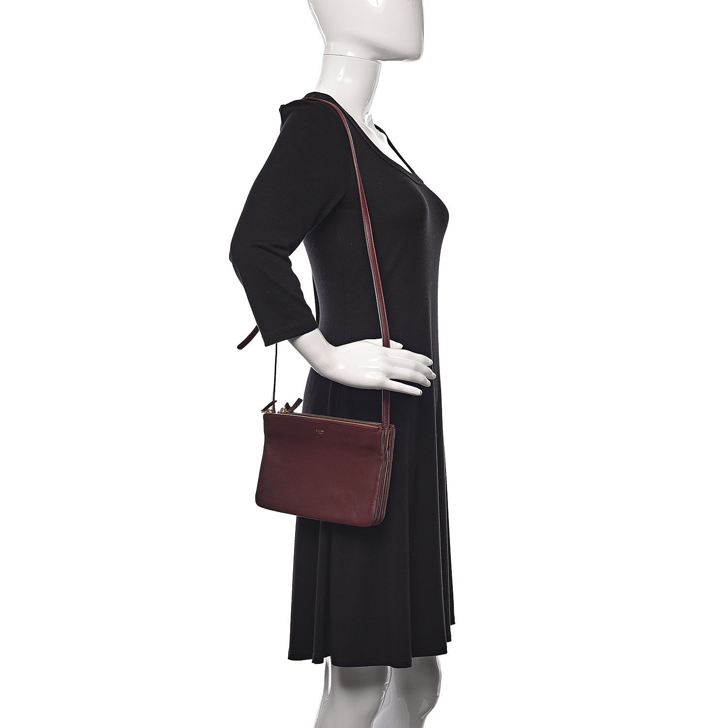 Celine Lambskin Small Trio Crossbody Bag Burgundy 2 of 13