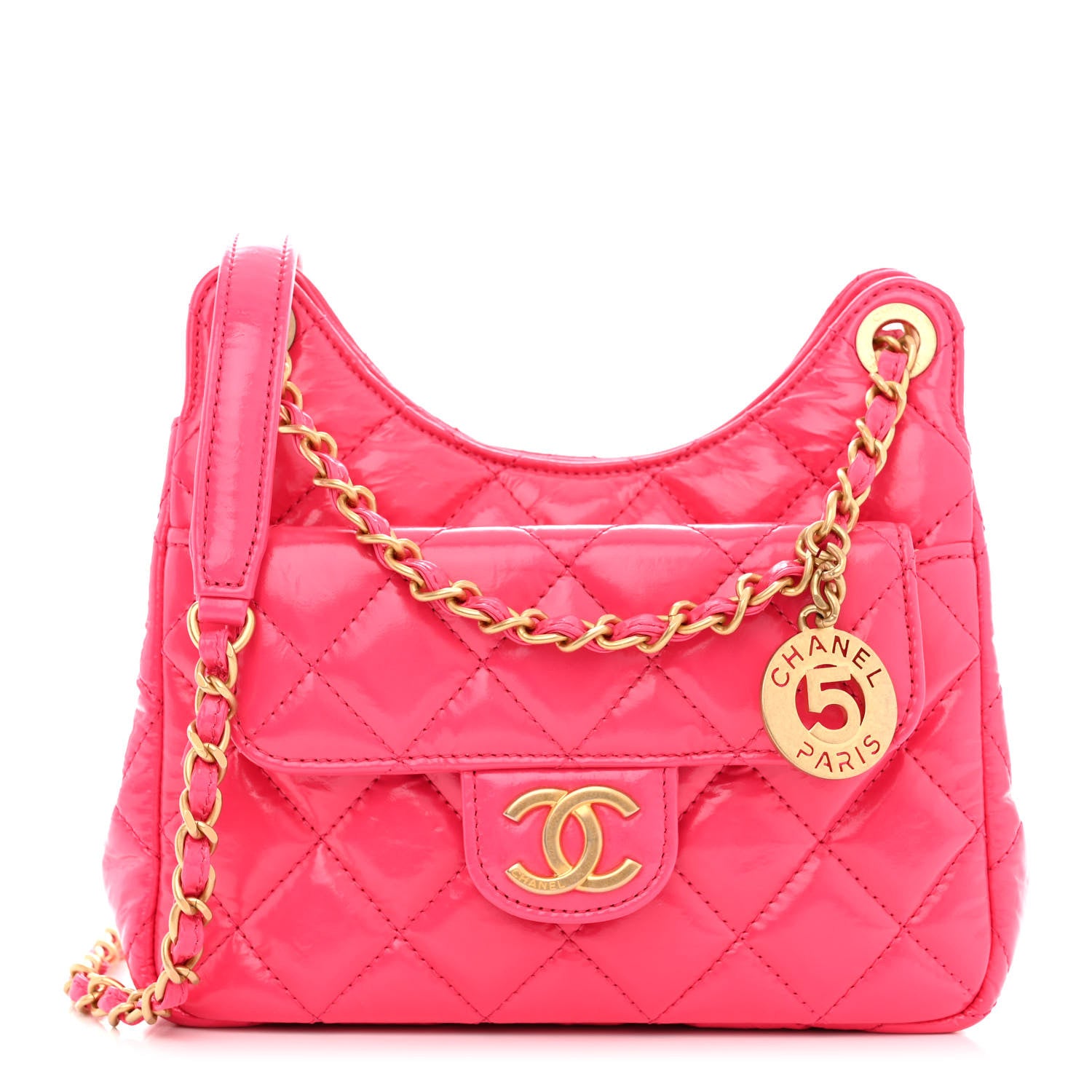 Chanel Shiny Crumpled Calfskin Quilted Small Wavy CC Hobo Pink 1 of 12