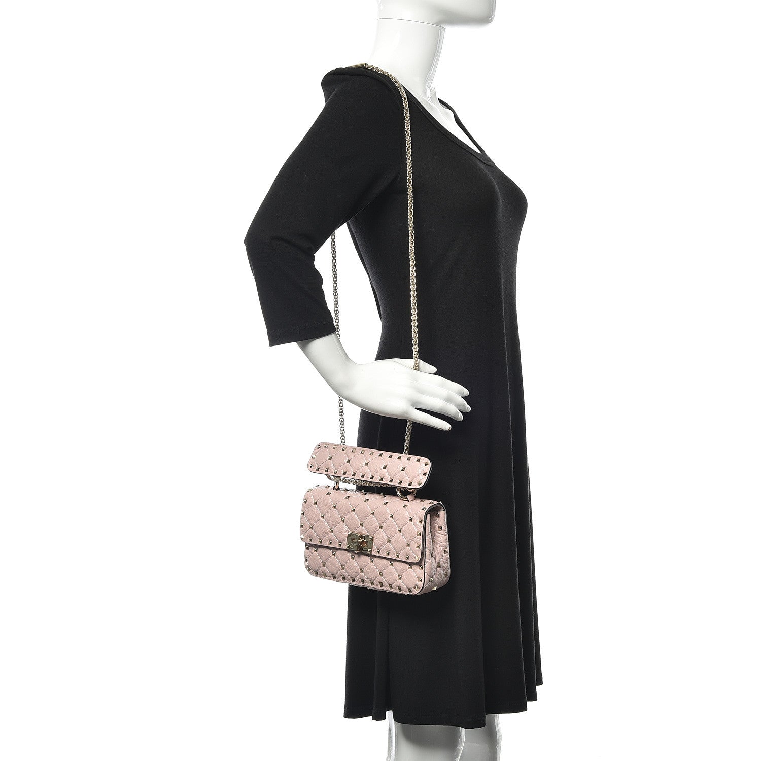 Valentino Garavani Craquele Nappa Small Rockstud Spike Shoulder Bag Water Rose 2 of 11