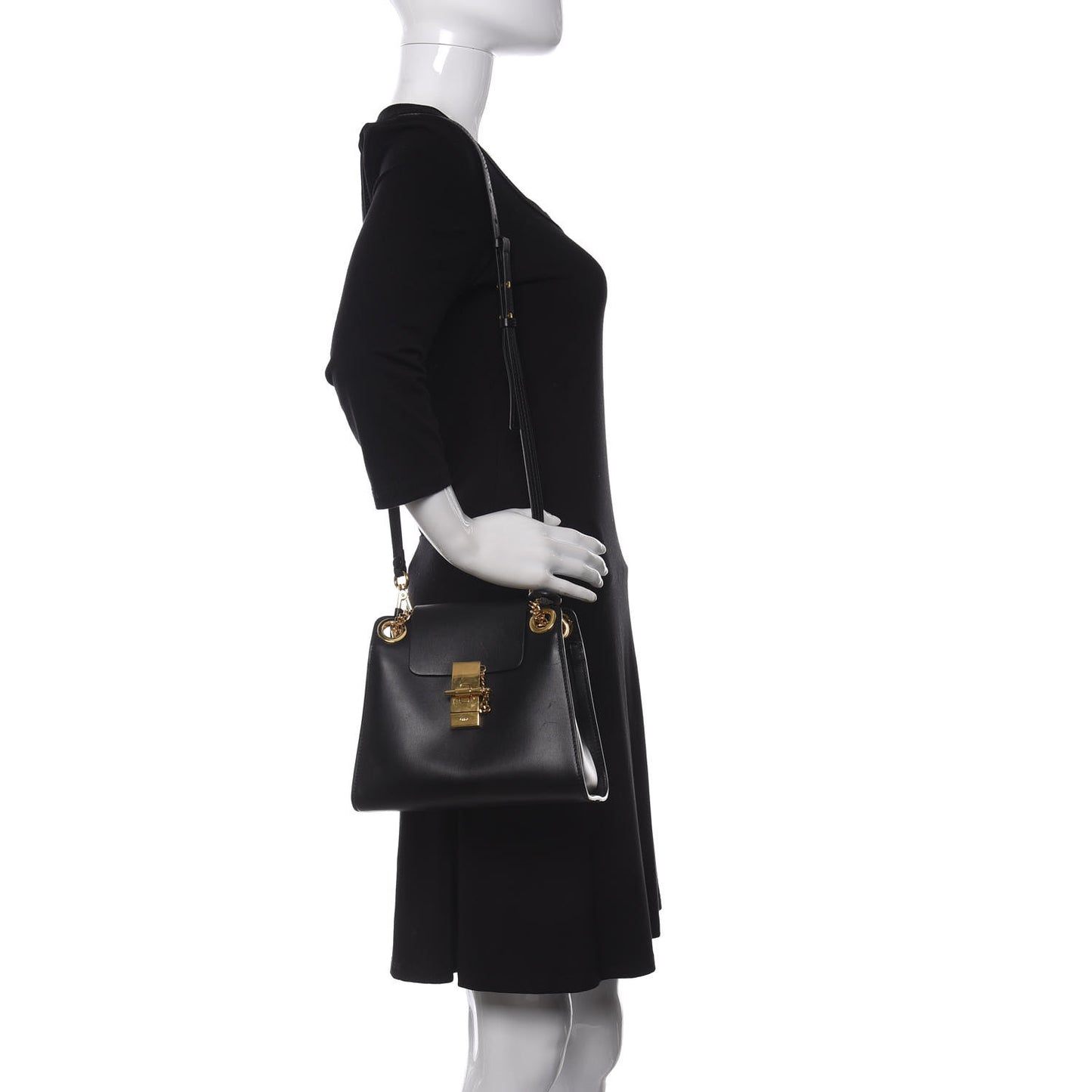 Shiny Calfskin Mini Annie Shoulder Bag Black