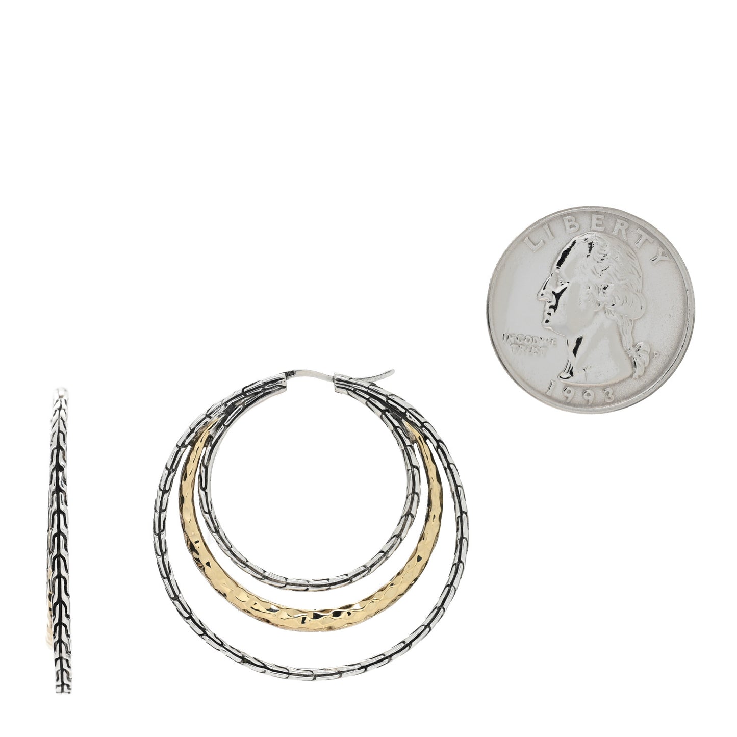 Sterling Silver 18K Yellow Gold Classic Chain Two Tone Hoop Earrings