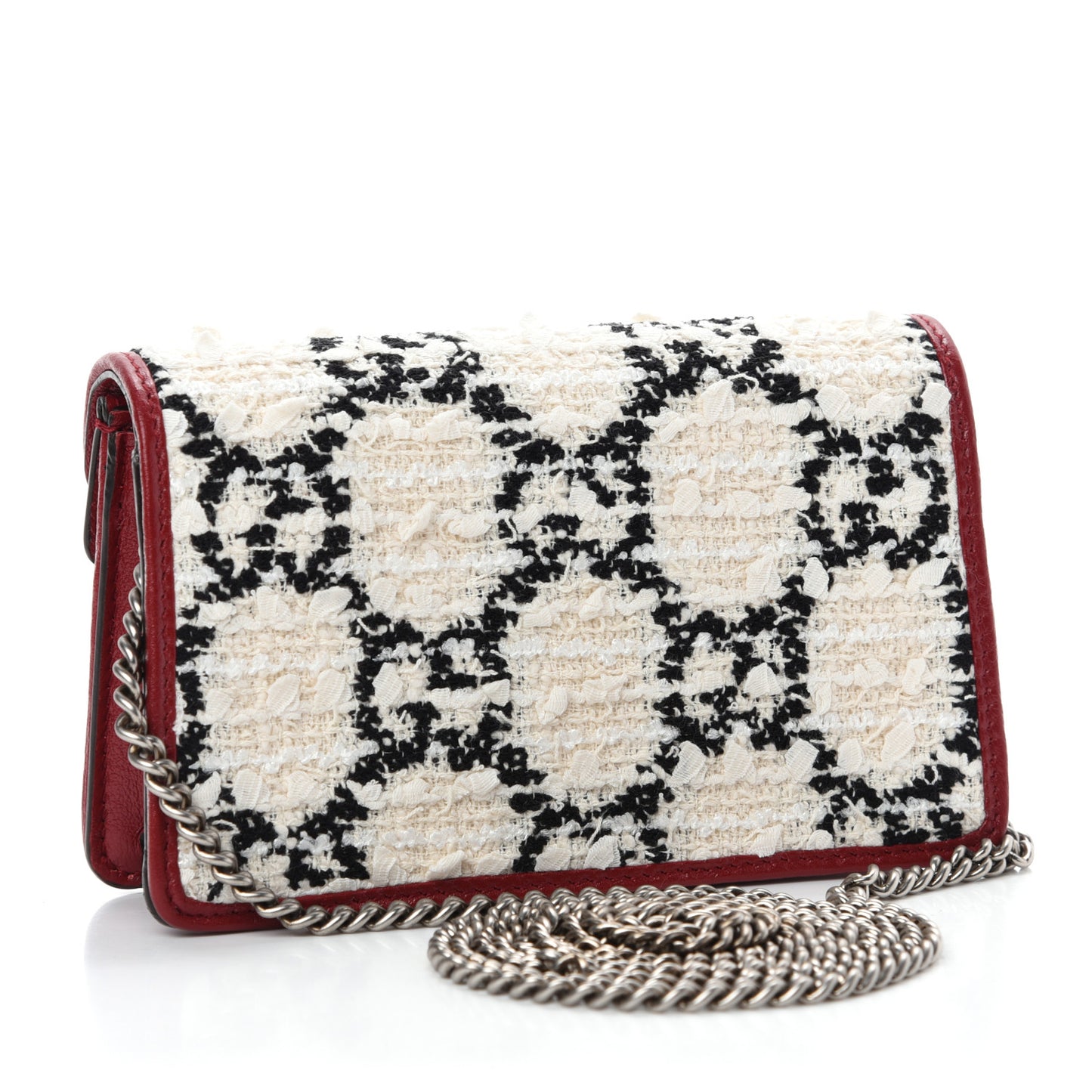 Tweed GG Monogram Super Mini Dionysus Shoulder Bag White Black Romantic Cherry