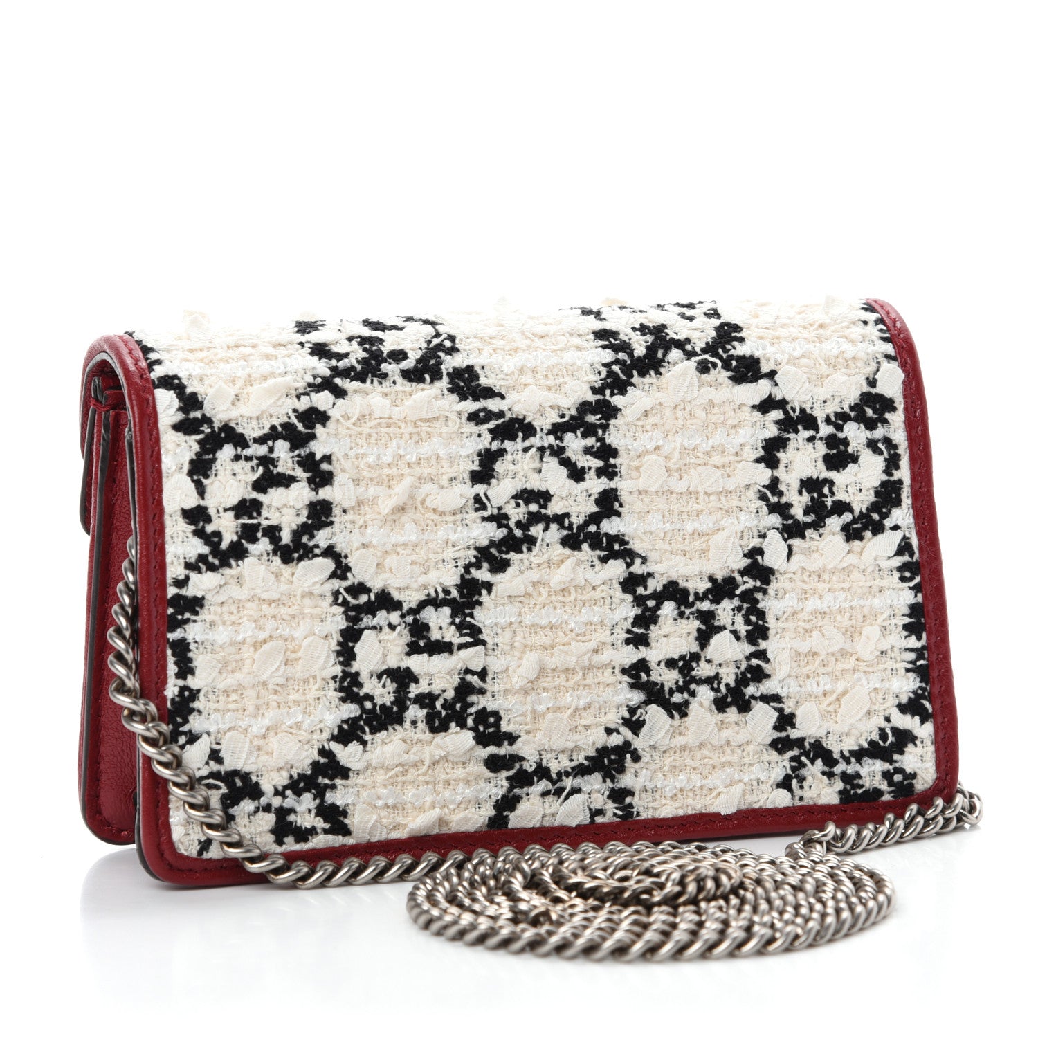 Gucci Tweed GG Monogram Super Mini Dionysus Shoulder Bag White Black Romantic Cherry 3 of 10