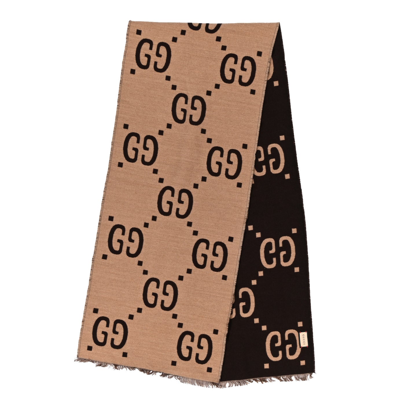 Wool Silk Monogram Jumbo GG Freedom Scarf Dark Brown Beige