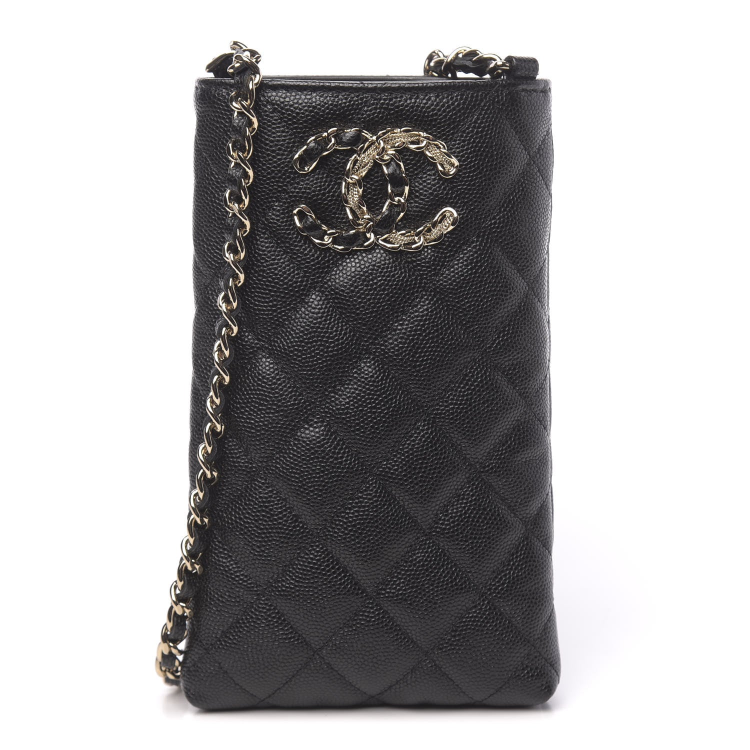 Chanel Caviar Quilted French New Wave Phone Holder With Chain Black 2 of 20