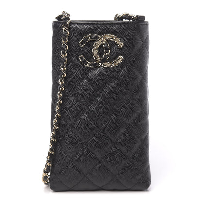 Chanel Caviar Quilted French New Wave Phone Holder With Chain Black 2 of 20