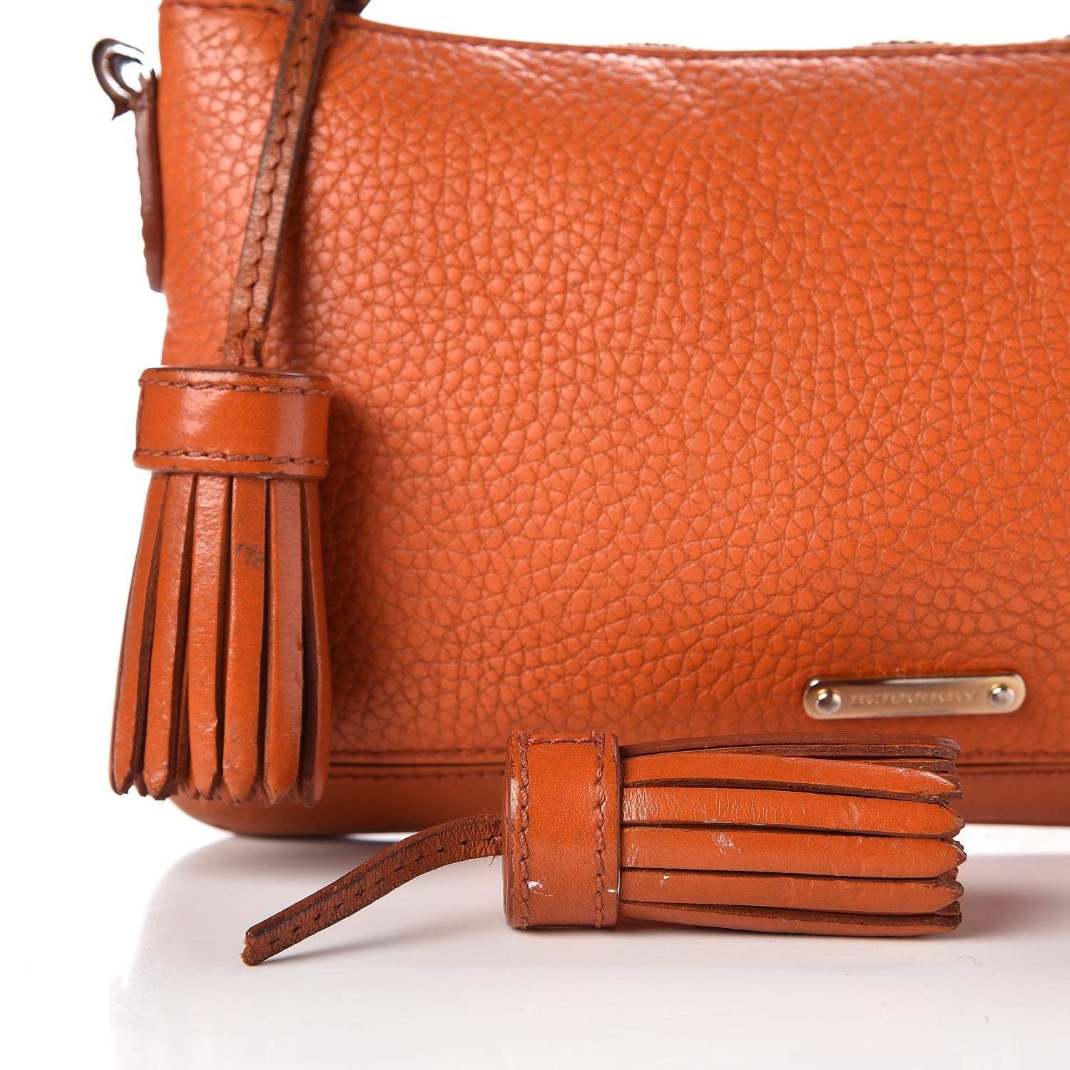 Burberry Signature Grain Calfskin Tassel Peyton Crossbody Clutch Bag Orange 12 of 17
