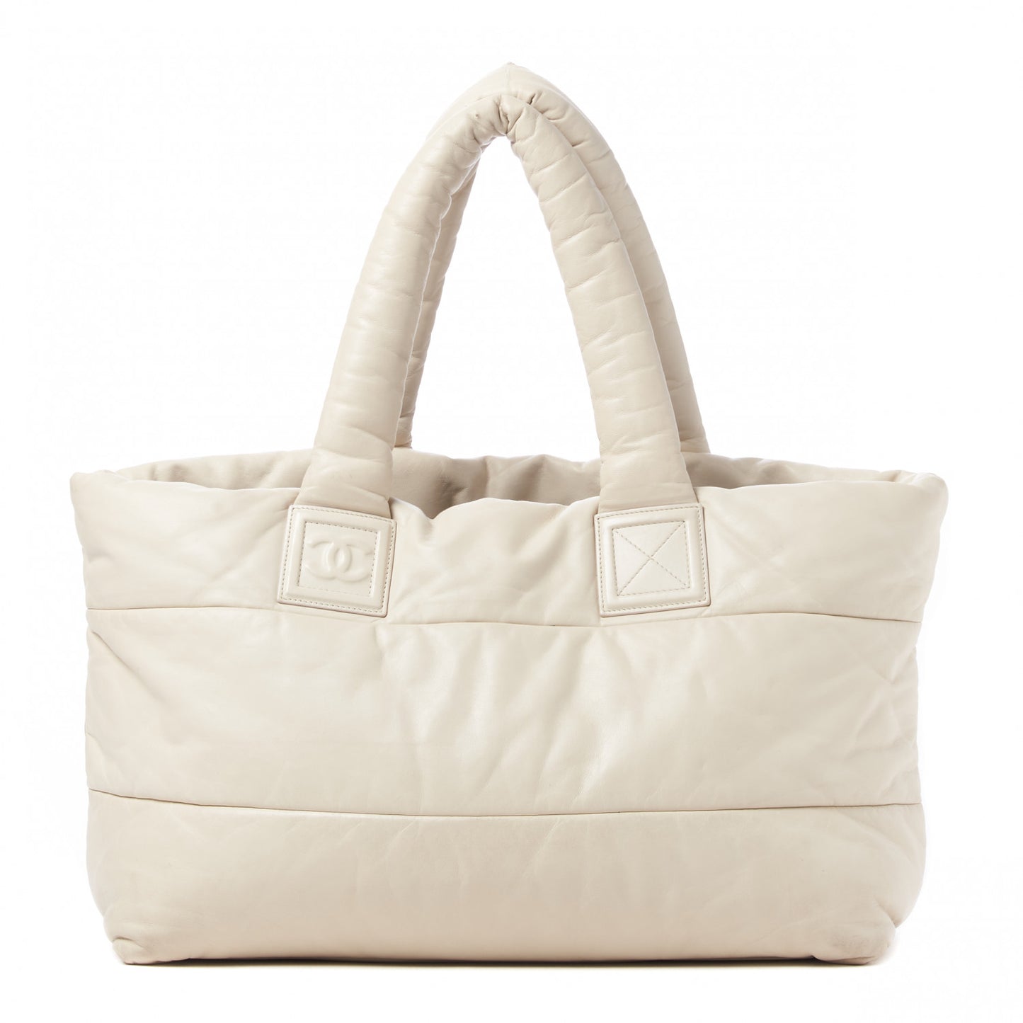 Lambskin Quilted Large Coco Cocoon Tote White Burgundy