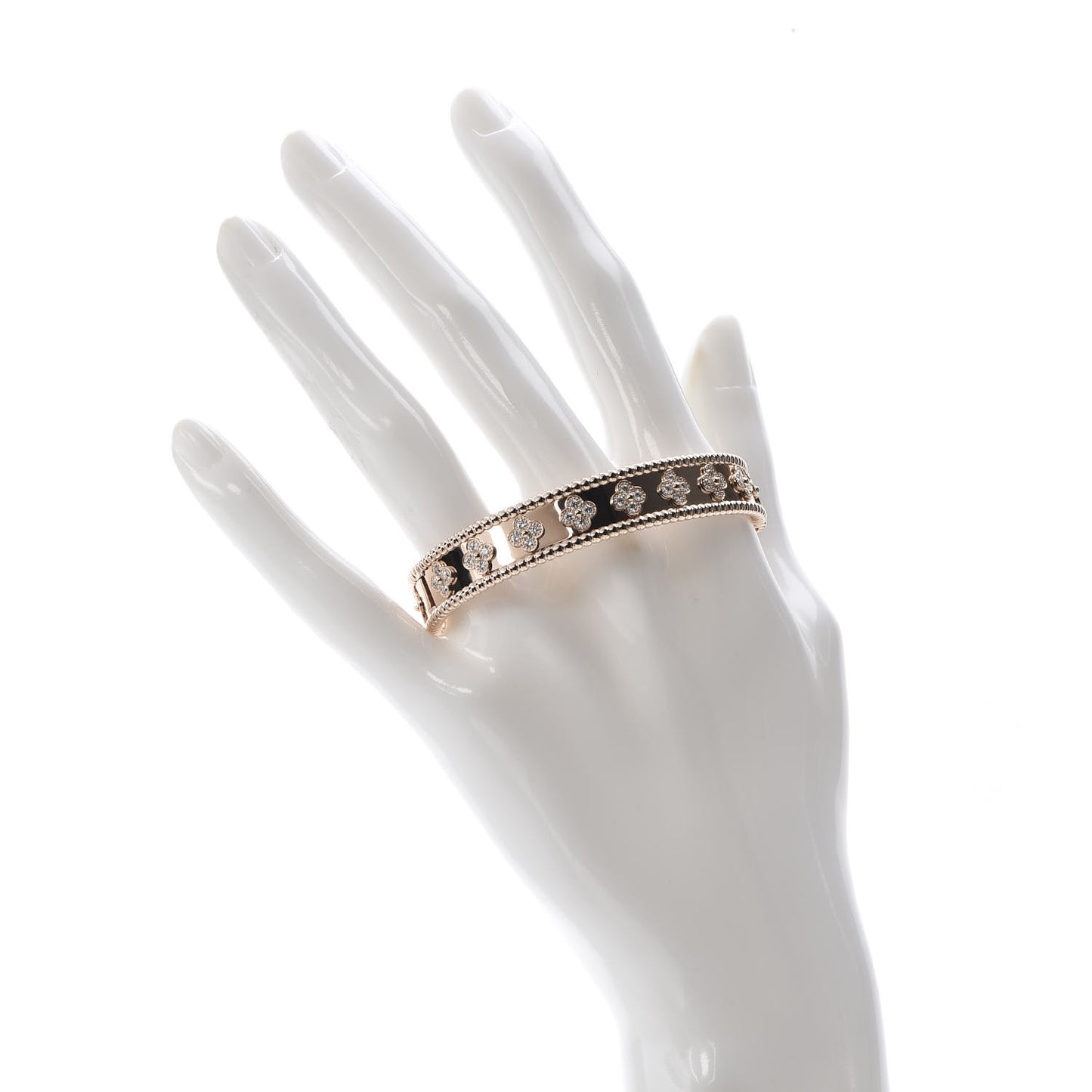 18K Rose Gold Diamond Perlee Clovers Bangle Bracelet S