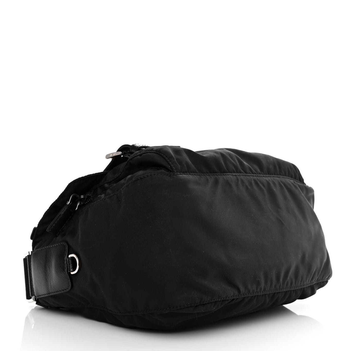 Re-Nylon Vela Saffiano Pocket Double Buckle Messenger Shoulder Bag Black