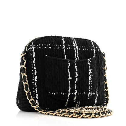 Chanel Tweed Quilted Mini Clutch With Chain Black White 3 of 10