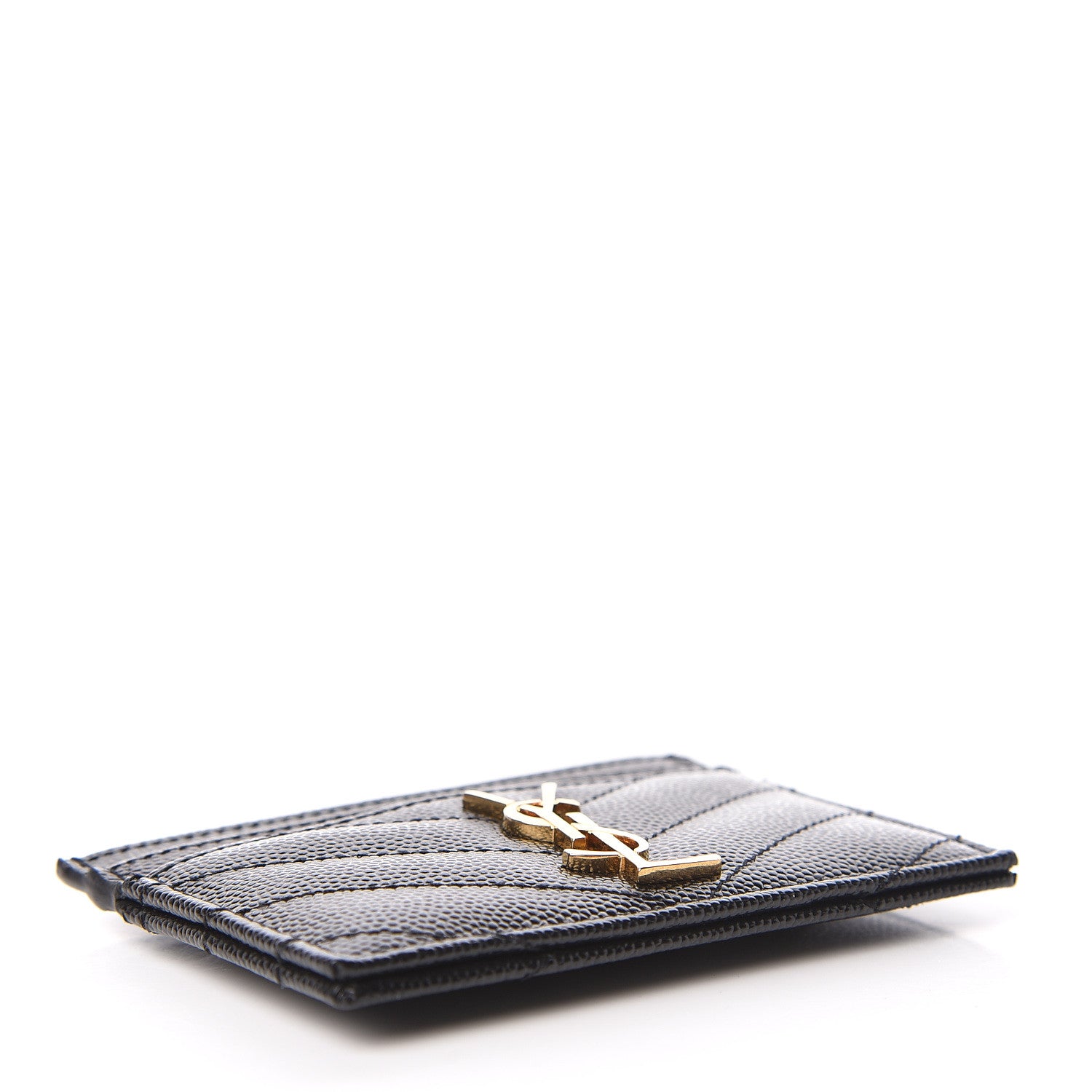 Saint Laurent Grain De Poudre Matelasse Chevron Monogram Credit Card Case Black 4 of 8