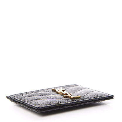 Saint Laurent Grain De Poudre Matelasse Chevron Monogram Credit Card Case Black 4 of 8