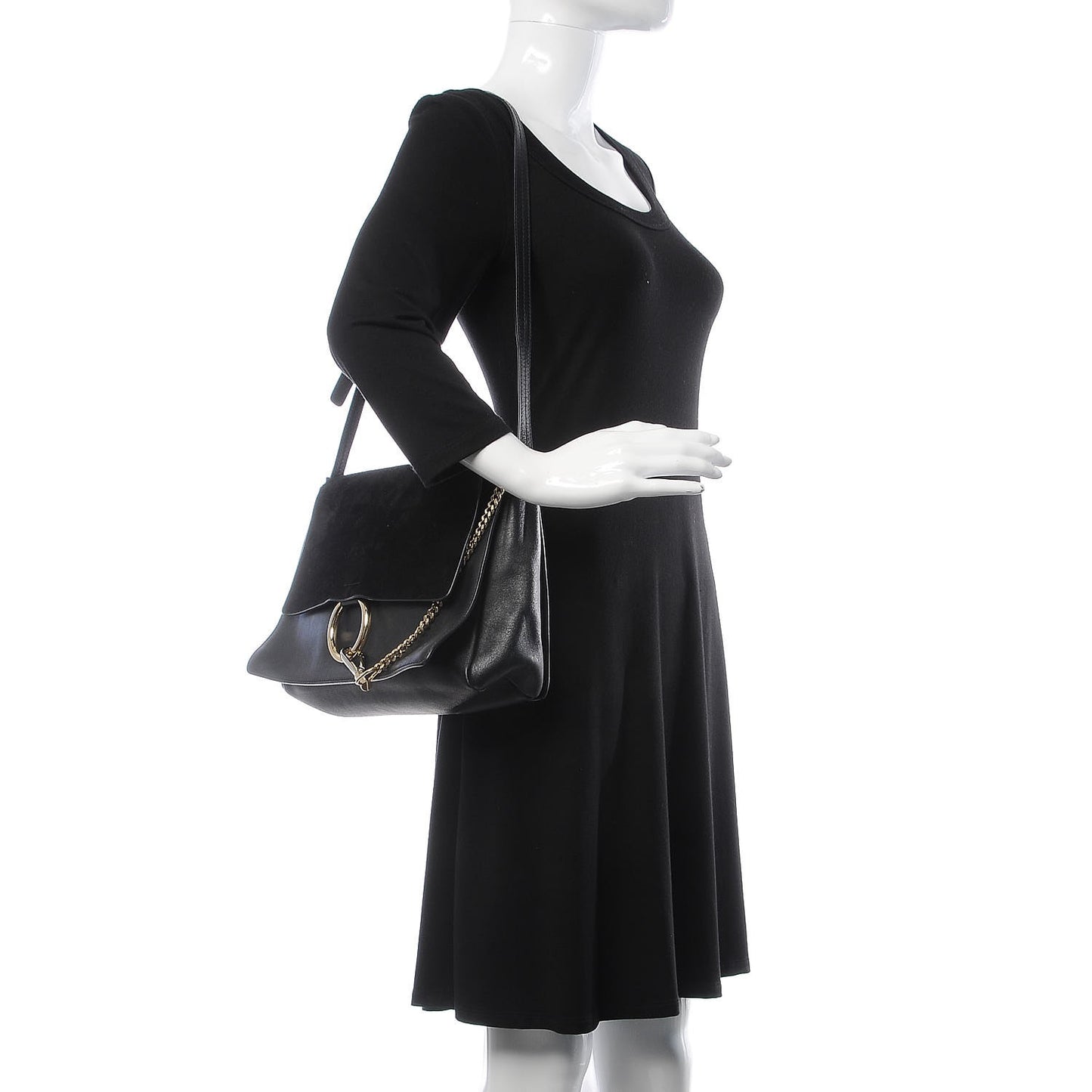 Suede Calfskin Medium Faye Shoulder Bag Black