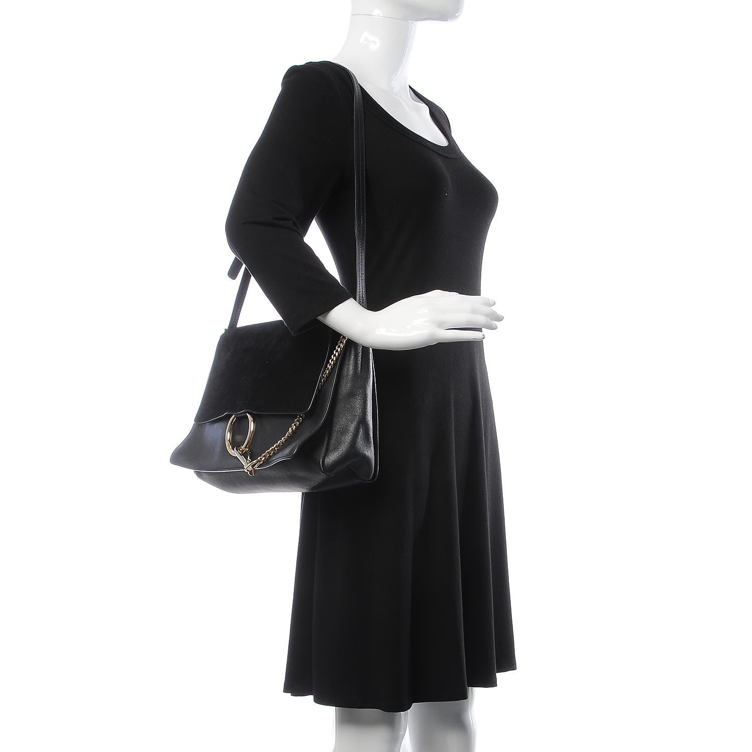 Chloe Suede Calfskin Medium Faye Shoulder Bag Black 2 of 12