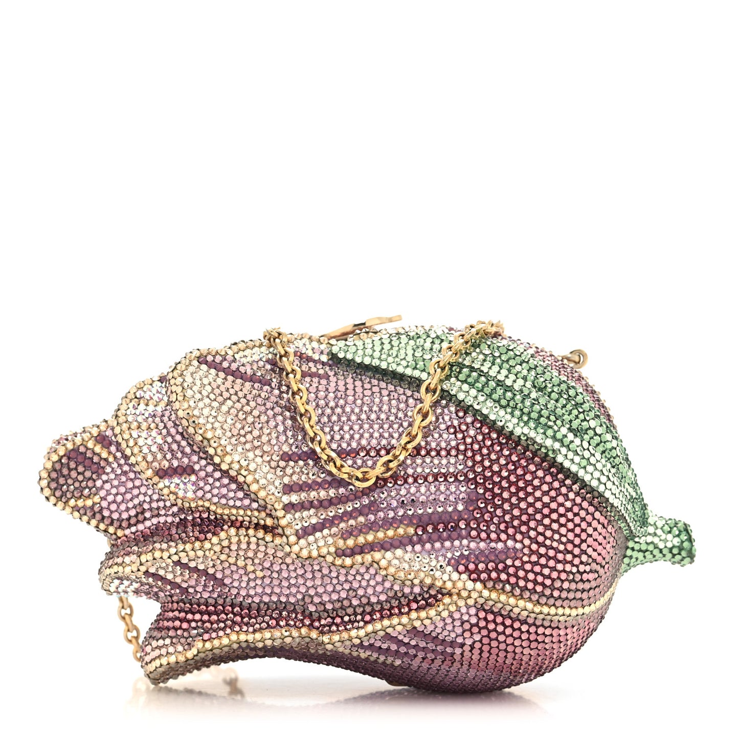 Crystal Tulip Minaudiere Chain Clutch Amethyst