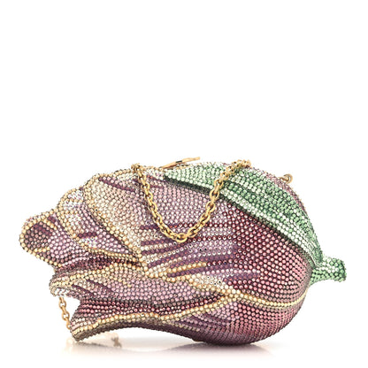 Judith Leiber Crystal Tulip Minaudiere Chain Clutch Amethyst 1 of 12
