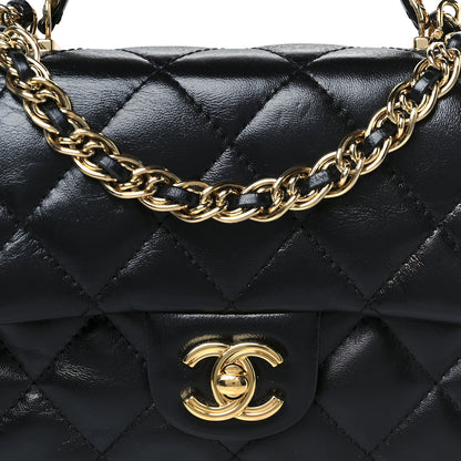 Chanel Shiny Lambskin Quilted Golden Links Top Handle Flap Black 9 of 11