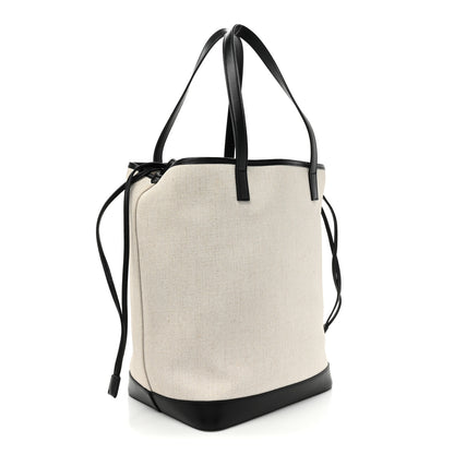Saint Laurent Canvas Calfskin Teddy Drawstring Shopping Tote White Black 4 of 16