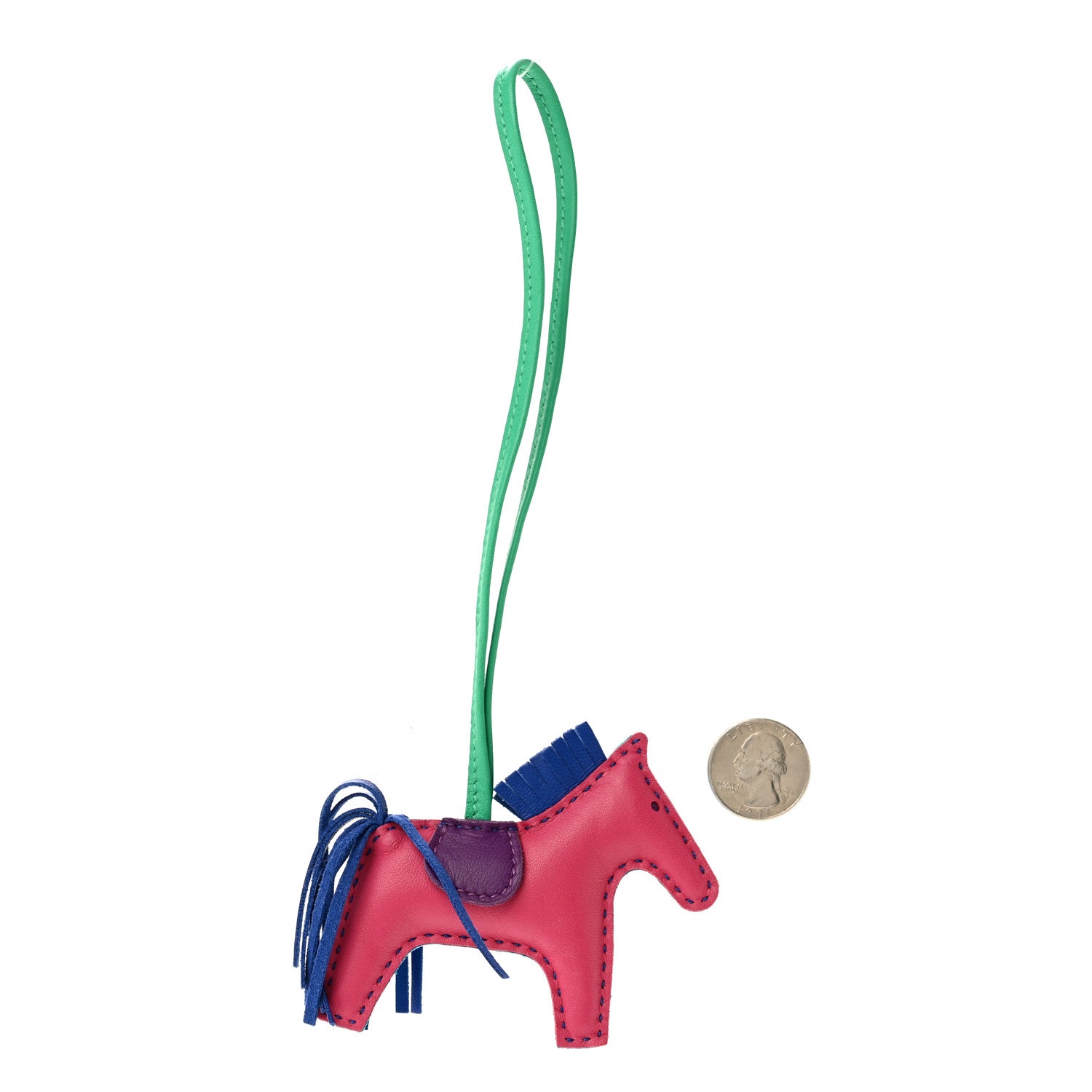 Hermes Milo Lambskin Grigri Rodeo Reversible Horse Bag Charm PM Rose Shocking Bleu Azteque Bleu Electrique Menthe Soufre Violet 2 of 4