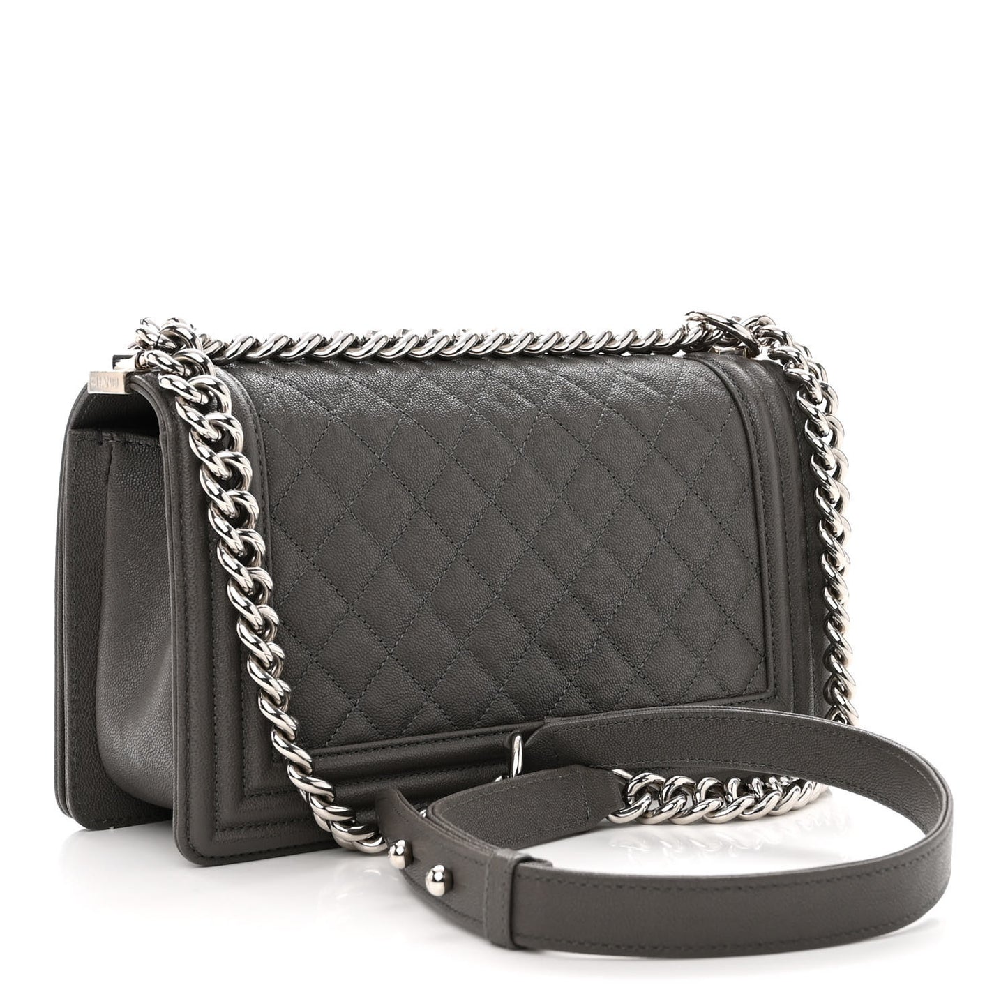Caviar Quilted Medium Boy Flap Grey