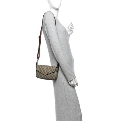 Gucci GG Supreme Monogram Textured Dollar Calfskin Web Mini Ophidia Envelope Shoulder Bag Beige Ebony 2 of 13