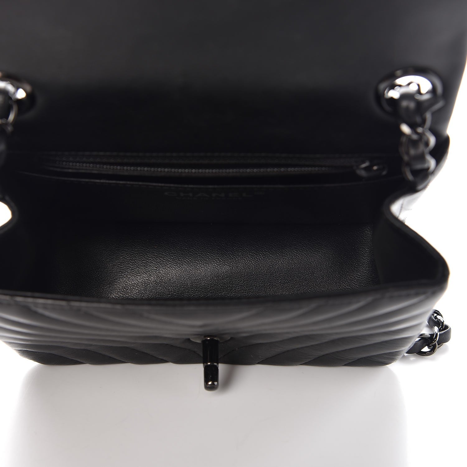 Chanel Lambskin Chevron Quilted Mini Square Flap So Black 5 of 9