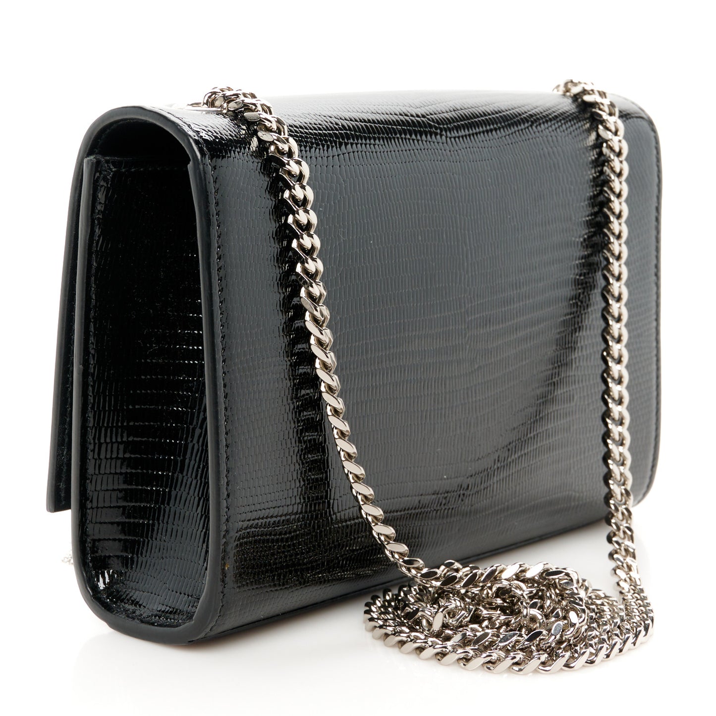 Calfskin Lizard Embossed Small Classic Monogram Kate Tassel Satchel Black