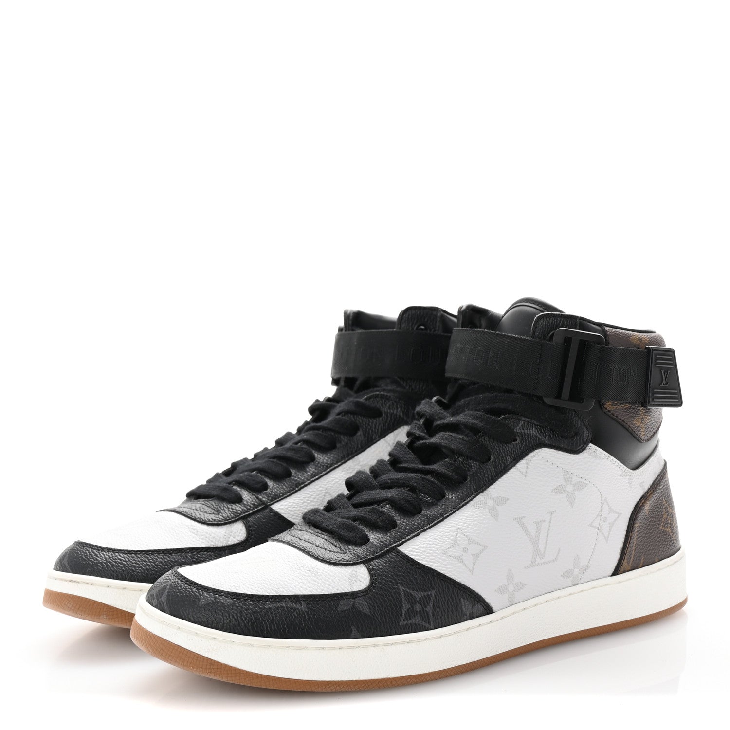Louis Vuitton Calfskin Monogram Mens Rivoli High Top Sneakers 8 Black 4 of 10