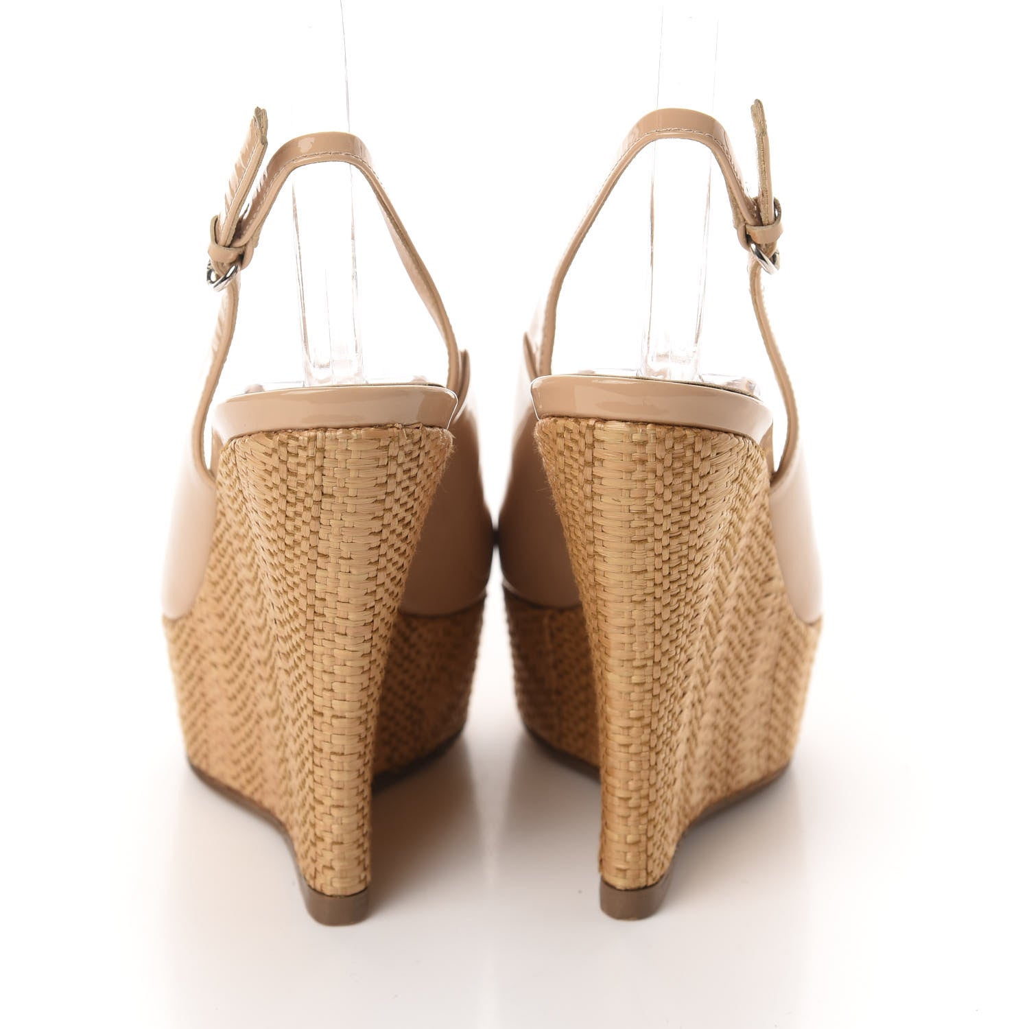 Gucci Patent Peep Toe Slingback Wedges 35 Beige 5 of 10