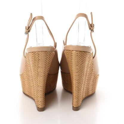 Gucci Patent Peep Toe Slingback Wedges 35 Beige 5 of 10
