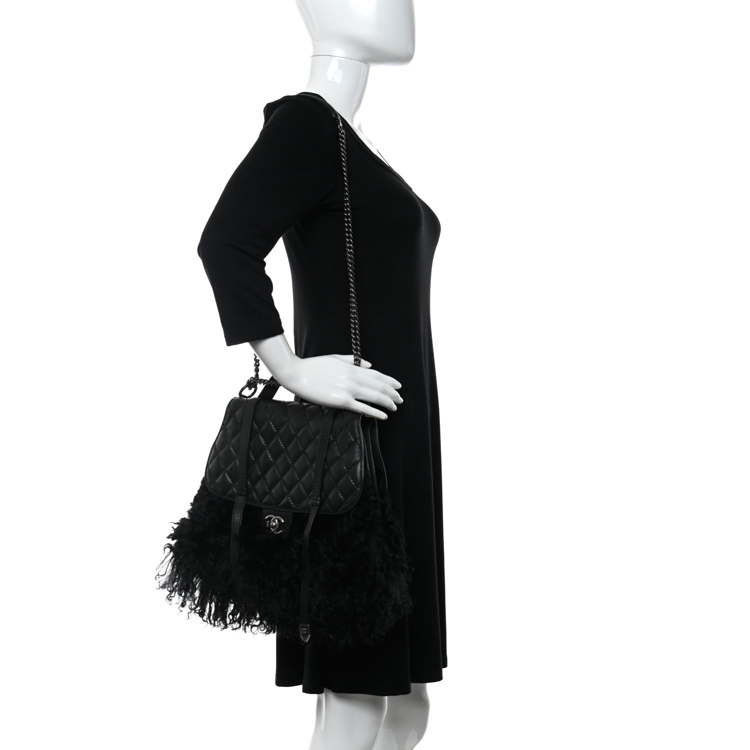 Chanel Lambskin Quilted Fur Paris Dallas Double Flap Bag Black 2 of 13
