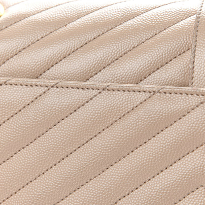 Saint Laurent Grain De Poudre Matelasse Chevron Large Monogram Satchel Beige 15 of 19