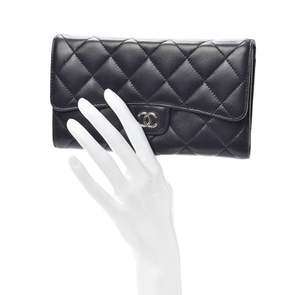 Chanel Lambskin Quilted Large Flap Wallet Navy 2 of 8