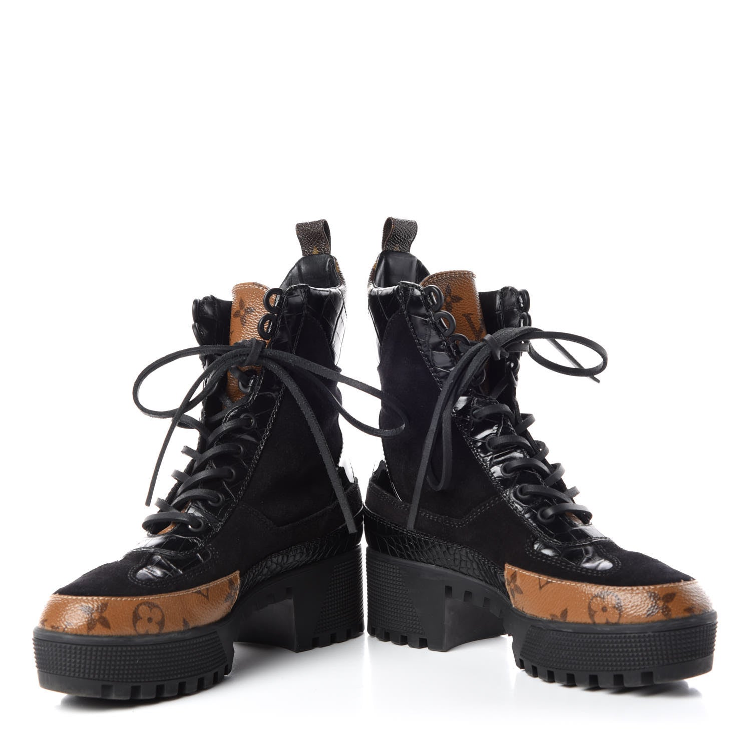 Louis Vuitton Suede Calfskin Reverse Monogram Laureate Platform Desert Boots 36 Black 5 of 9