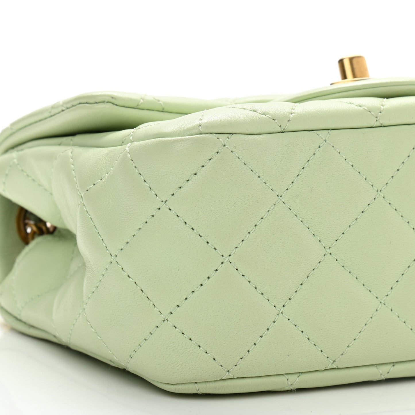 Lambskin Quilted Mini Pearl Crush Flap Light Green