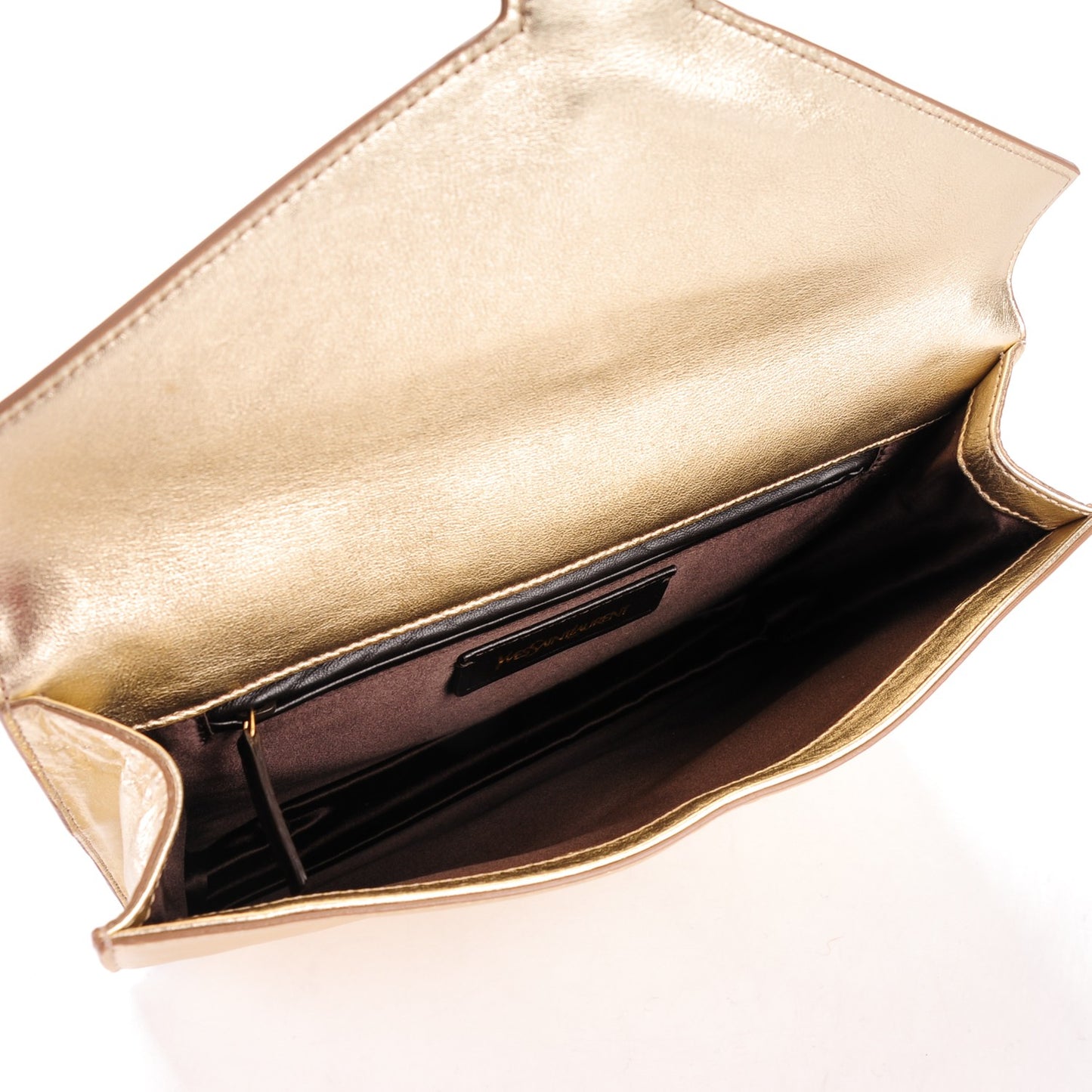 Metallic Calfskin Y Envelope Clutch Gold