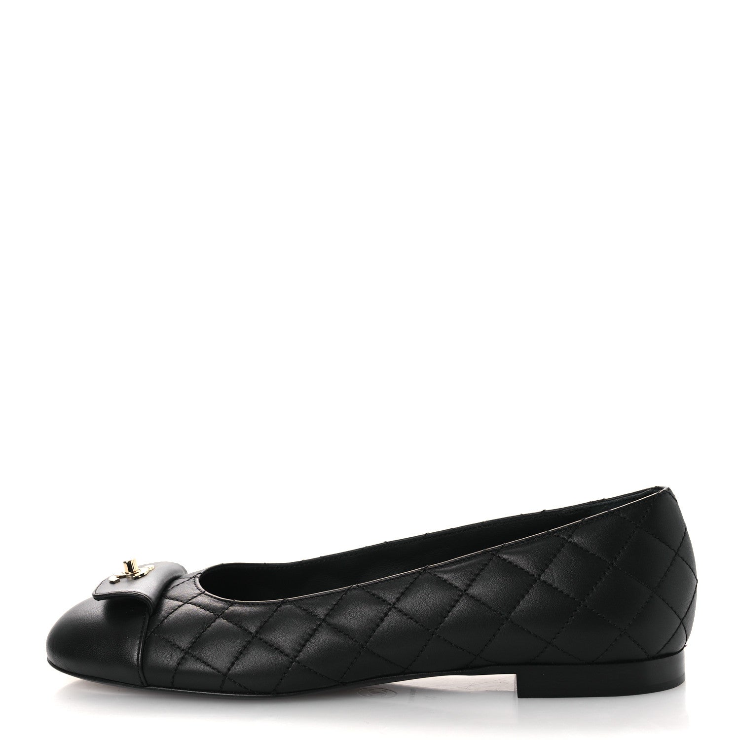 Chanel Calfskin Lambskin Quilted CC Cap Toe Ballerina Flats 37 Black 1 of 11