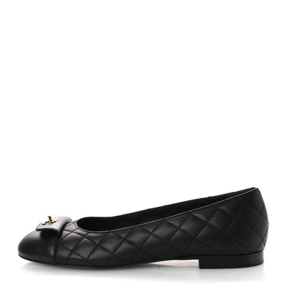 Chanel Calfskin Lambskin Quilted CC Cap Toe Ballerina Flats 37 Black 1 of 11