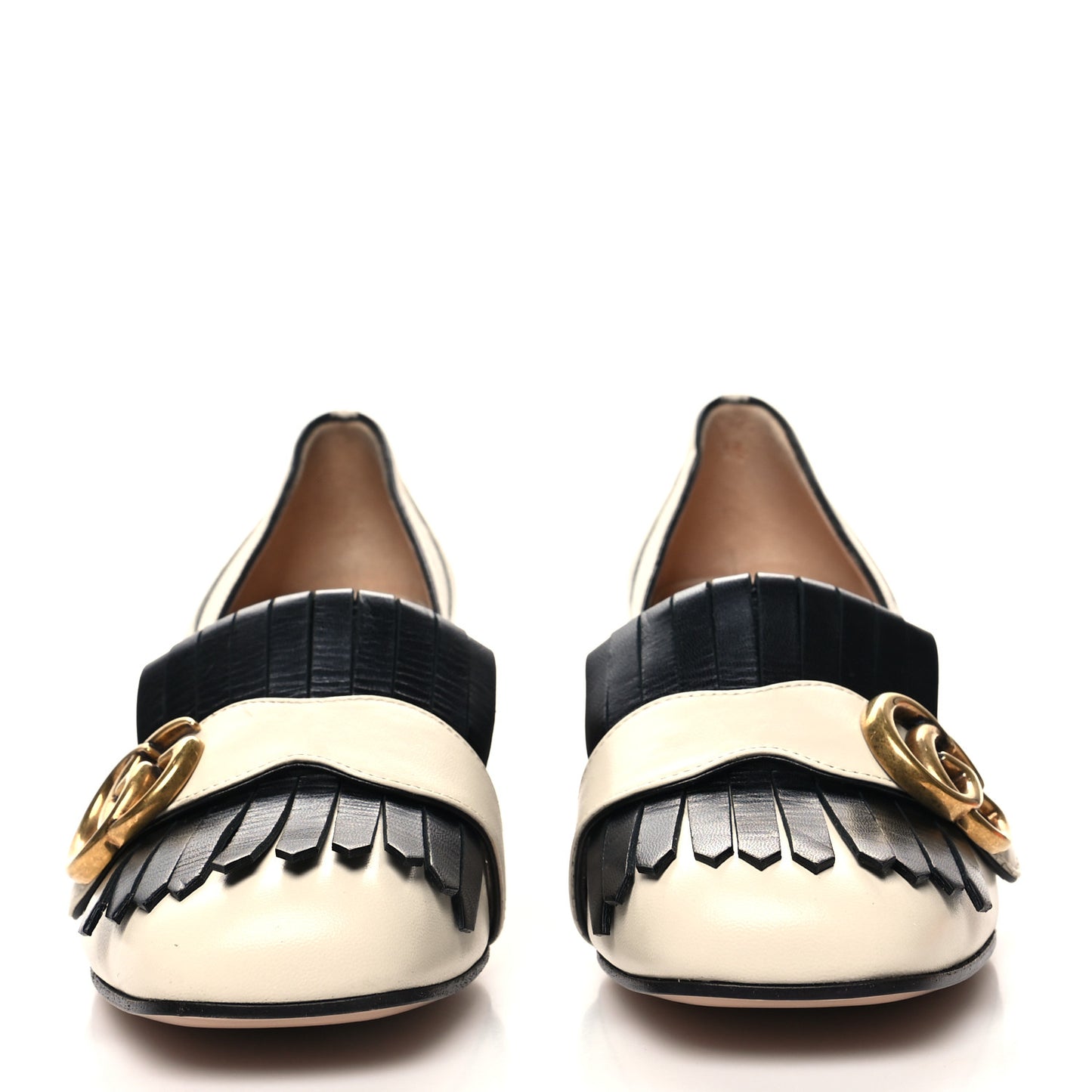 Malaga Kid Zebra Inlay GG Marmont Fringe Loafer 50mm Pumps 36 Mystic White Black
