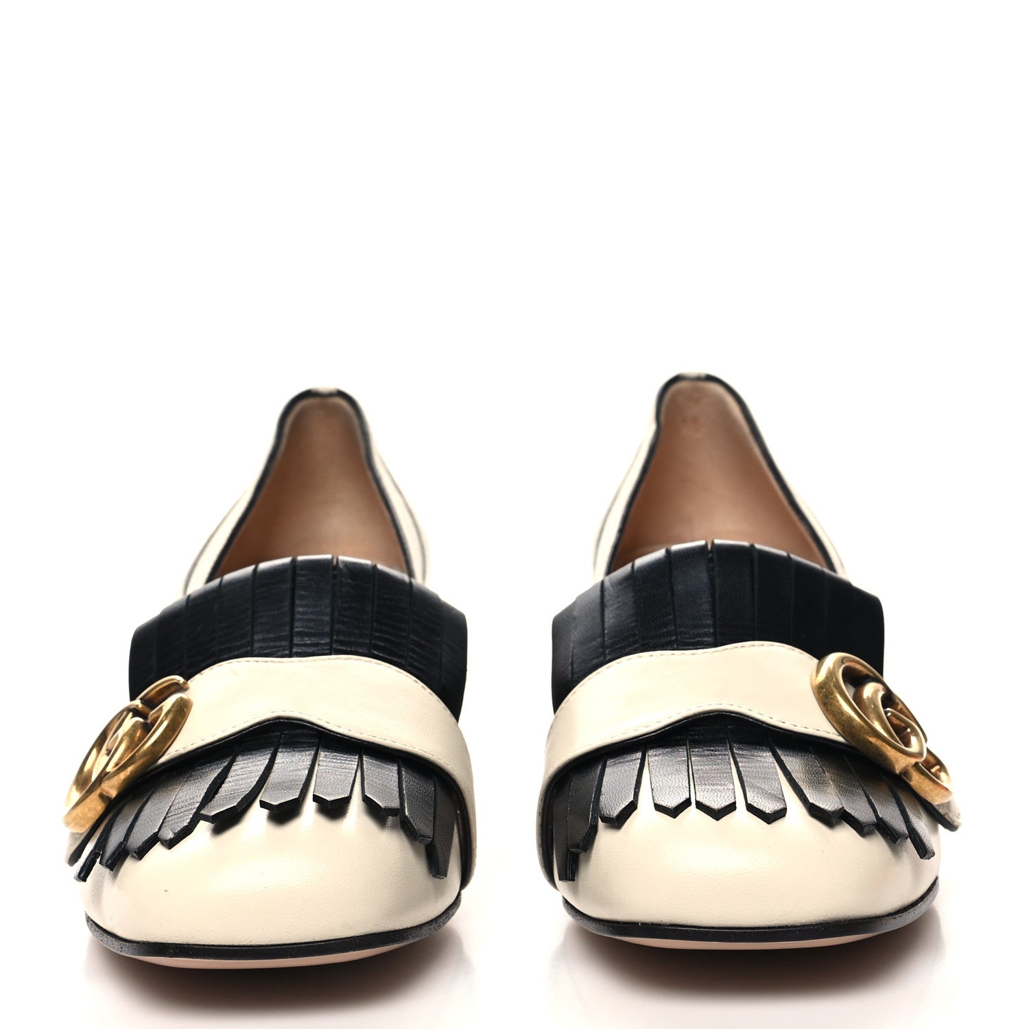 Gucci Malaga Kid Zebra Inlay GG Marmont Fringe Loafer 50mm Pumps 36 Mystic White Black 2 of 8