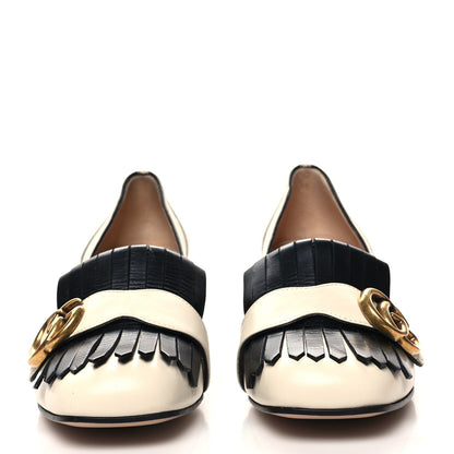 Gucci Malaga Kid Zebra Inlay GG Marmont Fringe Loafer 50mm Pumps 36 Mystic White Black 2 of 8