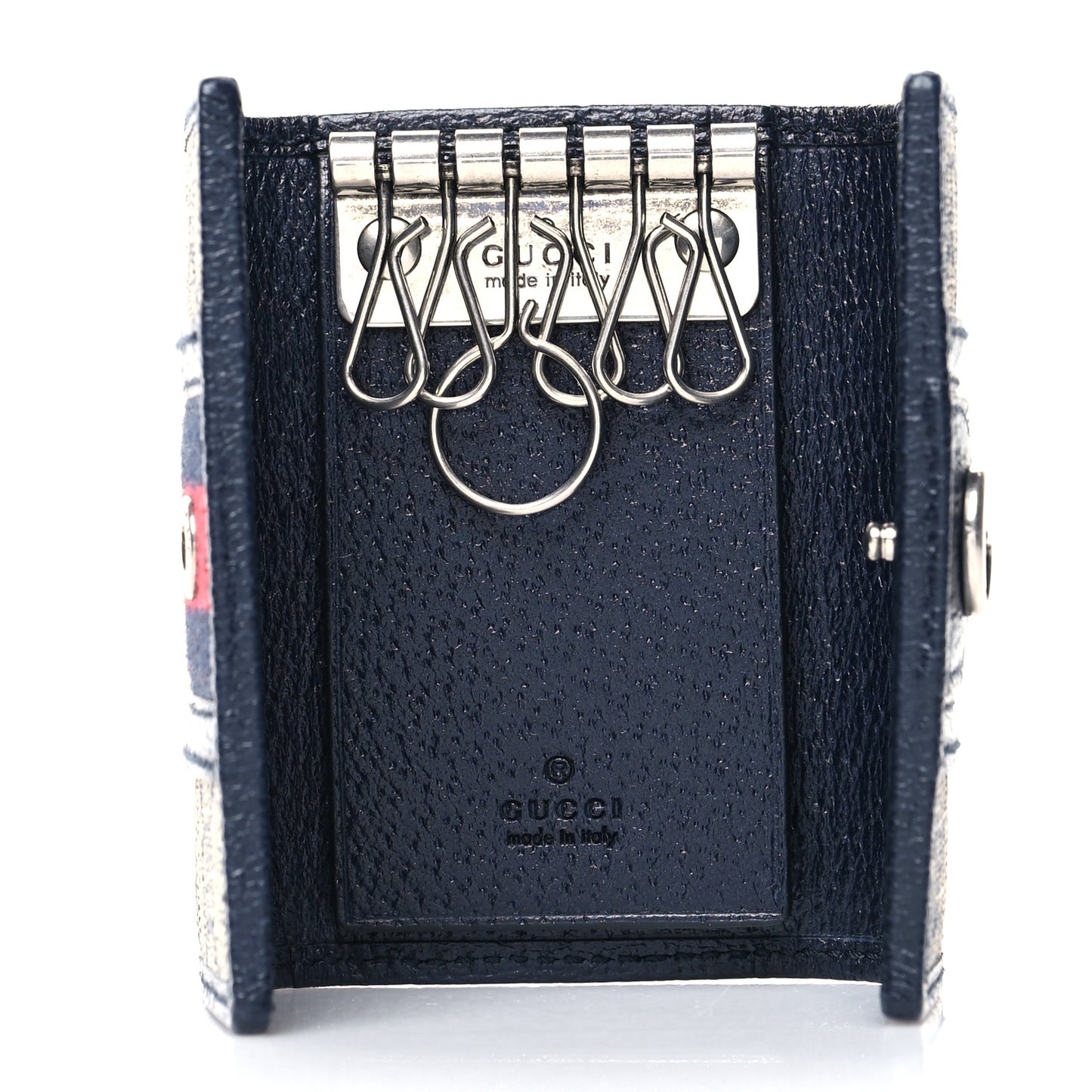 GG Supreme Monogram Web Ophidia 6 Key Holder Case Beige Blue