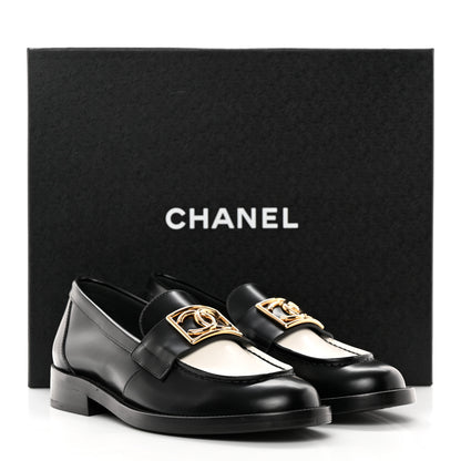 Chanel Shiny Calfskin CC Loafers 36 Black White 12 of 12